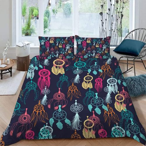 Housse De Couette X Cm Attrape-Rêves Coloré Plume Parure De Lit Adulte Avec Fermeture Eclaire Microfibre Ensemble De Literie + Taies D'oreille