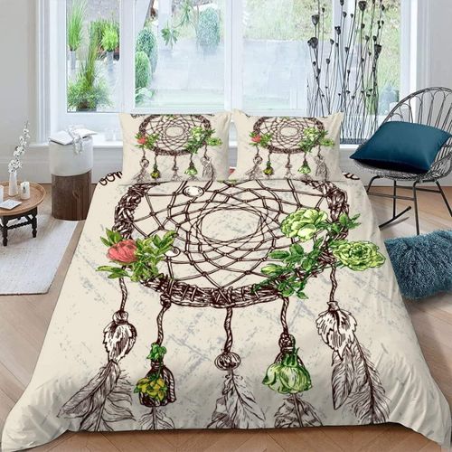 Housse De Couette X Cm Attrape-Rêves Coloré Plume Parure De Lit En Léger Et Doux Personnes Avec Fermeture Éclair Et Taies D'oreiller X