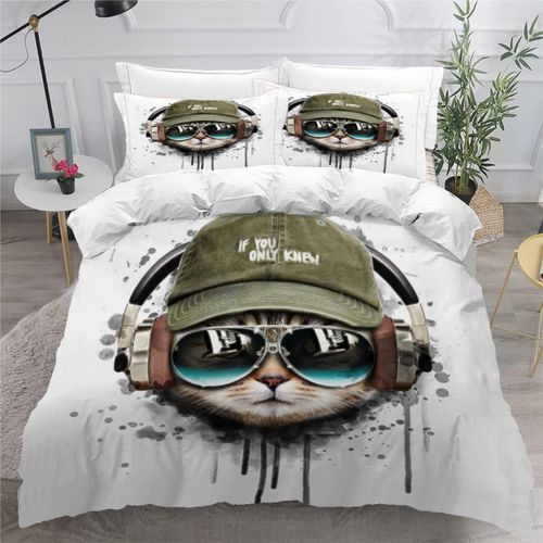 Housse De Couette X Enfant Chat D Imprimé Fille Parure De Lit Personnes Musique Pièces Confortable Doux Microfibre Avec Fermeture Éclair Literie Et