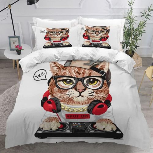 Housse De Couette X Enfant Chat D Imprimé Fille Parure De Lit Personnes Musique Pièces Confortable Doux Microfibre Avec Fermeture Éclair Literie Et