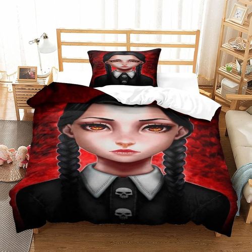 Adams Family Parure De Lit Pi¨¨Ces ¨¤ Wednesday Th¨¨Me Imprim¨¦ En D£¬Avec Housse De Couette ¨¤ Fermeture ¨¦Clair Dissimul¨¦E£¬Housse De Couette Super Douce E