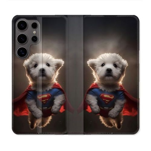 Housse Cuir Portefeuille Pour Samsung Galaxy S25 Animal Super Chien