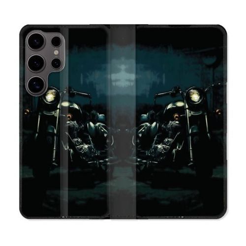 Housse Cuir Portefeuille Pour Samsung Galaxy S25 Ultra Moto Harley Vintage