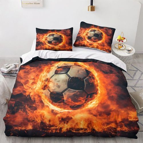 Kick The Ball Parure De Lit Imprim¨¦E En D Football Fire Housse De Couette Housse De Couette Avec Taies D'oreiller Microfibre Pi¨¨Ces Pour Enfants Et Adultes Avec Fermeture ¨¦Clair K