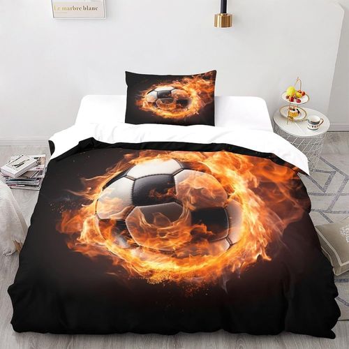Kick The Ball Parure De Lit D Imprim¨¦E Football Fire Avec Housse De Couette Et Housse De Couette En Microfibre Pour Enfants Et Adultes Avec Taies D'oreiller Pi¨¨Ces Avec Fermeture