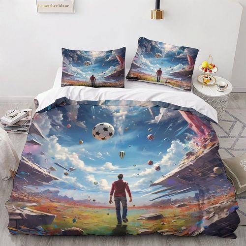 Kick The Ball Parure De Lit Pi¨¨Ces Avec Housse De Couette Imprim¨¦E En D Football Fire Housse De Couette Pi¨¨Ces En Microfibre Pour Enfants Et Adultes Avec Taies D'oreiller Avec Fe