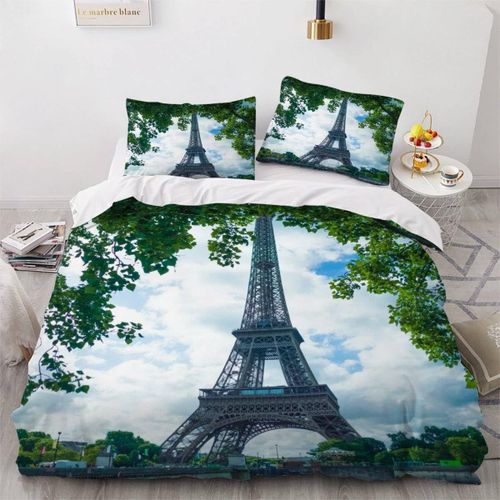 Housse De Couette Tour Eiffel X Imprim¨¦ D Paris Parure De Lit Personnes Hypoallergique Microfibre Literie Pi¨¨Ces Avec Fermeture ¨¦Clair Et Ta