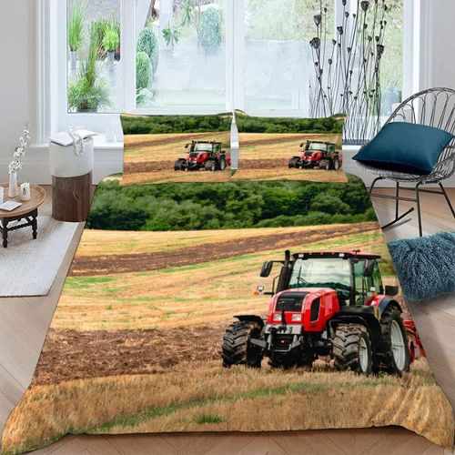 Housse De Couette Tracteur X Imprim¨¦ D Machines Agricoles Modernes Parure De Lit Personnes Hypoallergique Microfibre Literie Pi¨¨Ces Avec Ferm