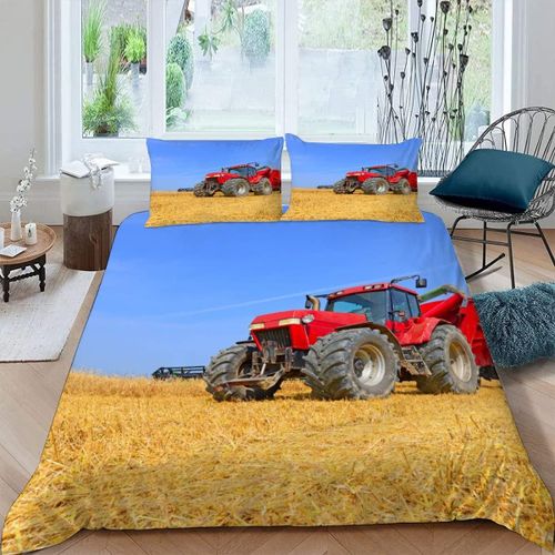 Housse De Couette Tracteur X Imprim¨¦ D Machines Agricoles Rouges Parure De Lit Personnes Hypoallergique Microfibre Literie Pi¨¨Ces Avec Fermet