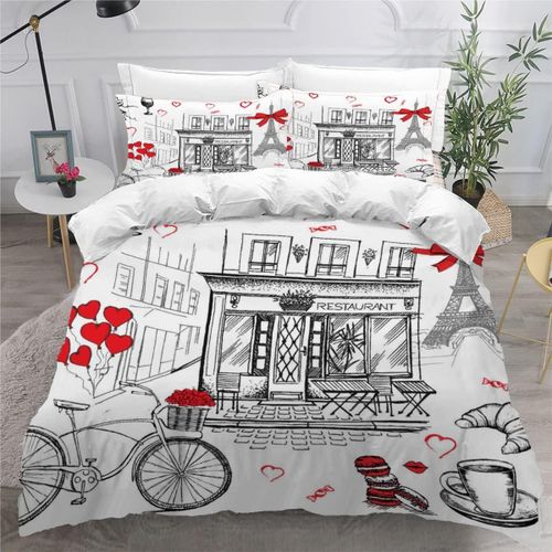 Housse De Couette X Tour Eiffel Paris Imprim¨¦ D Ancien Parure De Lit Personnes Adultes Hypoallergique Microfibre Literie Avec Fermeture ¨¦Clair