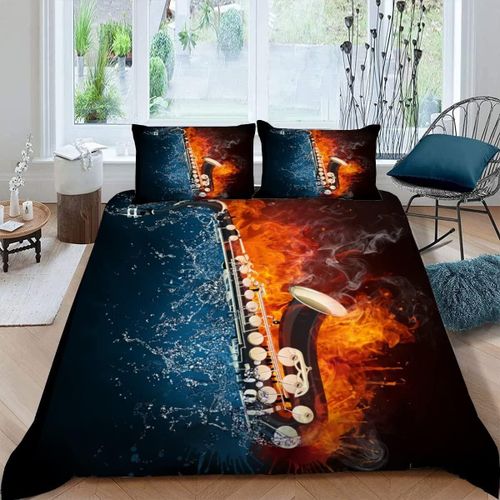 Eau Feu Housse De Couette X Imprim¨¦ D Musique Parure De Lit Personnes Ado Fille Enfants Microfibre Literie Pi¨¨Ces Avec Fermeture ¨¦Clair Et T