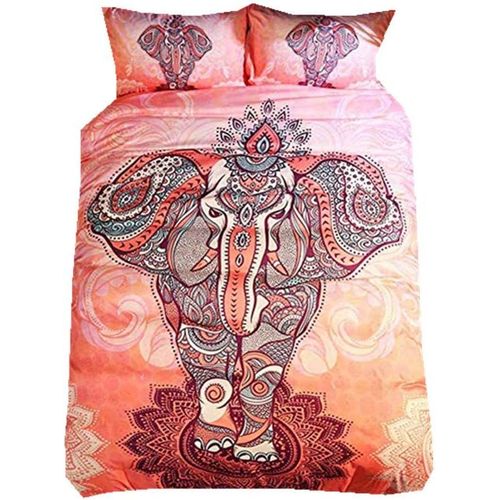 Parure De Lit D ¨¦L¨¦Phant Boh¨¨Me Exotique Conception Rose Housse De Couette Avec Taies D'oreiller Pour Enfants Adultes (Xcm)
