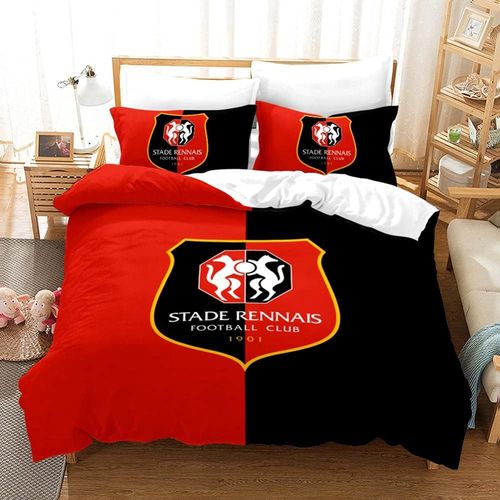 Parure De Lit Avec Housse De Couette Xcm Avec Microfibre Fermeture ¿¿Clair, Insigne Stade Rennais Et Haut De Gamme Taie D'oreiller Xcm ¿¿Paissir Et Doux Linge De Lit