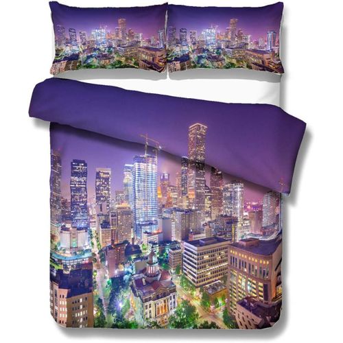 Housse De Couette De Luxe Moderne Ville Mod¨¨Le New York Hong Kong Sydney Paris Houston Toronto Sc¨¨Ne De Nuit Microfibre Parures De Lit, King (Houston, _X__Cm)