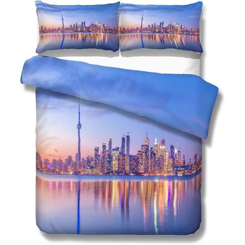 Housse De Couette De Luxe Moderne Ville Mod¨¨Le New York Hong Kong Sydney Paris Houston Toronto Sc¨¨Ne De Nuit Microfibre Parures De Lit, Double (Toronto, _X__Cm)