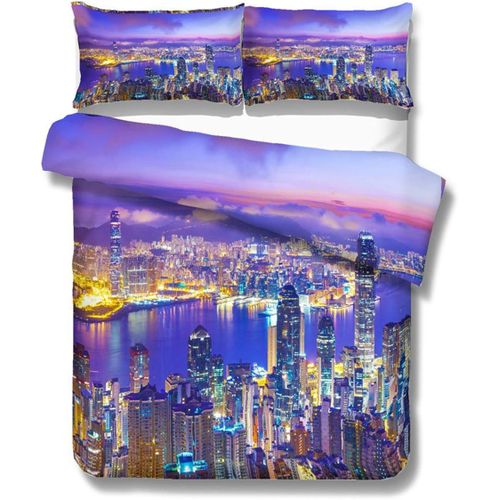Housse De Couette De Luxe Moderne Ville Mod¨¨Le New York Hong Kong Sydney Paris Houston Toronto Sc¨¨Ne De Nuit Microfibre Parures De Lit, Single (Hong Kong, _X__Cm)