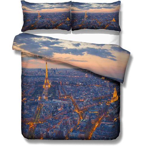 Housse De Couette De Luxe Moderne Ville Mod¨¨Le New York Hong Kong Sydney Paris Houston Toronto Sc¨¨Ne De Nuit Microfibre Parures De Lit, Double (Pariisi, _X__Cm)