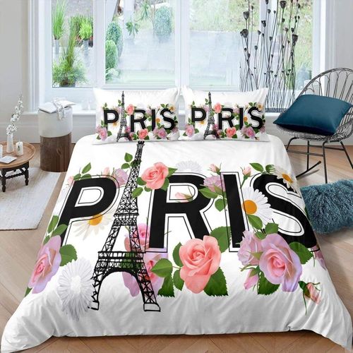 Housse De Couette X Cm Adulte Rose De Paris Blanche Parure De Lit Personnes Avec Fermeture ¨¦Clair Doux Confortable Respirant Microfibre Housse De Couette Et Taie D'oreiller X C