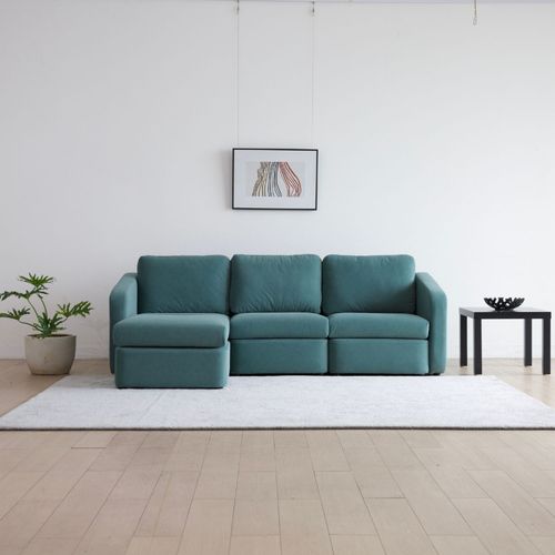 Konekt - Canapé Modulable 3 Places Bleu Avec Pouf