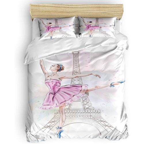 Pcs Housse De Couette Housse De Couette Parure De Lit California King Housse De Couette Drap Plat Taies D'oreiller Ultra Doux Tour Eiffel Femme Ballet Housse De Couette Pour Enfant