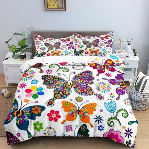 Parure De Lit Motif Floral Mandala Rose Et Bleu - Housse De Couette Boh¨¨Me Color¨¦E - Chic - Aquarelle - Tie-Dye - Parure De Lit Boh¨¨Me Hippie - Fleurs Exotiques - Housse De Couette