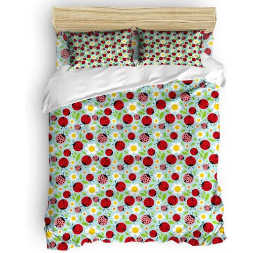Parure De Lit Imprim¨¦E Avec Housse De Couette, Drap De Lit, Taies D'oreiller, Petite Marguerite Rouge Coccinelle, Parure De Lit Double Pour Enfants/Adultes