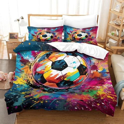 Housse De Couette De Football Artistique D Imprim¿¿ Sur Le Th¿¿Me Du Football, Peintures Color¿¿Es, Housse De Couette, Ensemble De Literie En Microfibre Pour Enfants Et Adultes, Pi¿¿Ce