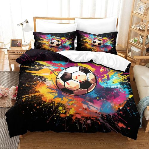 Housse De Couette De Football Artistique D Imprim¿¿ Sur Le Th¿¿Me Du Football, Peintures Color¿¿Es, Housse De Couette, Ensemble De Literie En Microfibre Pour Enfants Et Adultes, Pi¿¿Ce