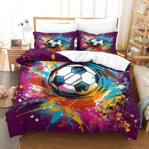 Housse De Couette De Football Artistique D Imprim¿¿ Sur Le Th¿¿Me Du Football, Peintures Color¿¿Es, Housse De Couette, Ensemble De Literie En Microfibre Pour Enfants Et Adultes, Pi¿¿Ce