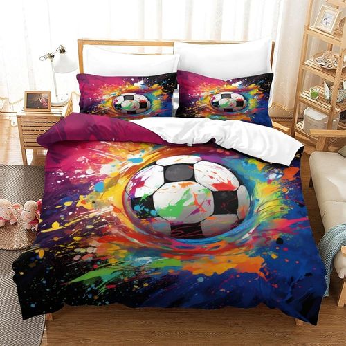 Housse De Couette De Football Artistique D Imprim¿¿ Sur Le Th¿¿Me Du Football, Peintures Color¿¿Es, Housse De Couette, Ensemble De Literie En Microfibre Pour Enfants Et Adultes, Pi¿¿Ce
