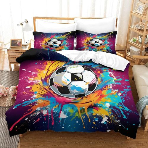 Housse De Couette De Football Artistique D Imprim¿¿ Sur Le Th¿¿Me Du Football, Peintures Color¿¿Es, Housse De Couette, Ensemble De Literie En Microfibre Pour Enfants Et Adultes Avec T