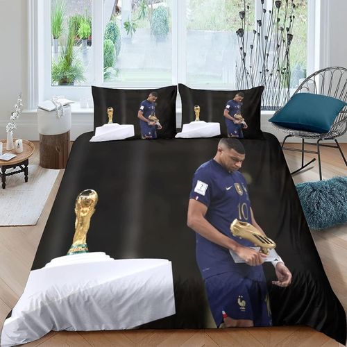 Kylian Mbapp¨¦ Captain Housse De Couette En Microfibre Avec Taies D'oreiller, France Football Star Pour Enfants Et Filles, Parure De Lit Double£¨Xcm£©