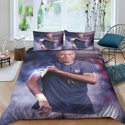Kylian Mbapp¨¦ Captain Housse De Couette En Microfibre Avec Taies D'oreiller, France Football Star Pour Enfants Et Filles, Parure De Lit King£¨Xcm£©