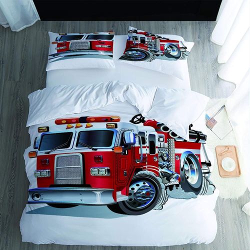 Housse De Couette Xcm Camion De Pompier - Parure De Lit Enfant En Microfibre, Housse De Couette Personnes Avec Fermeture ¨¦Clair, Parure Housse Avec Taie D'oreiller X Cm