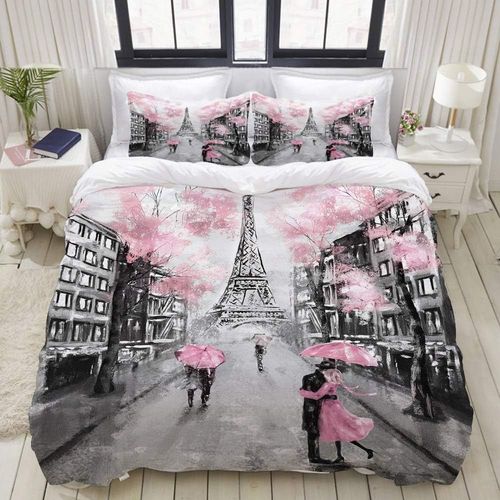 Parure De Lit Adulte,Housse De Couette,Peinture ¨¤ L'huile Paris Europ¨¦Enne Paysage De Ville France Tour Eiffel Noir Blanc, Housse De Couette X Cm + Taies D'oreillers * Cm