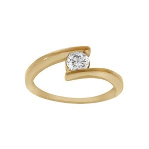 Bague Acier Doré Solitaire Oxyde Blanc