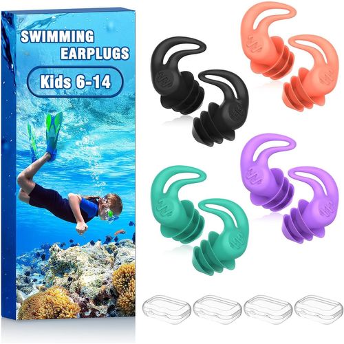 Bouchon oreille piscine enfant - 4 paires de bouchons d'oreilles étanches s en silicone souple pour la douche, la natation, le surf, la plongée avec tuba et autres sports nautiques.[H66]