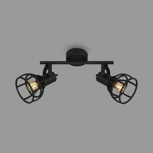 Hamiltion-Leuchten Plafonnier Rétro Avec Abat-Jour Grillagé, Plafonnier Vintage À 2 Flammes, Douille E14 Max. 25 Watts, Abat-Jour Réglable, Spot De Plafond Rustique En Acier, Noir 2669-025