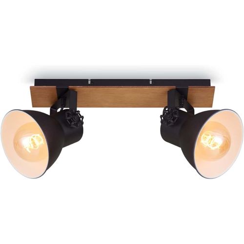 Hamiltion-Leuchten Plafonnier Rétro Avec Poutres En Bois, Plafonnier Vintage À 2 Flammes, Douille E27 Max. 40 Watts, Abat-Jour Réglable, Spot De Plafond Rustique, Noir-Blanc-Bois, 1 Pièce (Lot De 1)