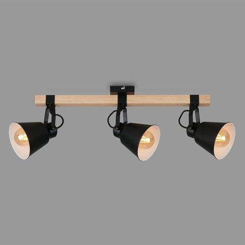 Hamiltion-Plafonnier Rétro Avec 3 Spots En Bois Style Vintage Culot E27 Max. 40 W Abat-Jour Réglable Style Rustique Noir