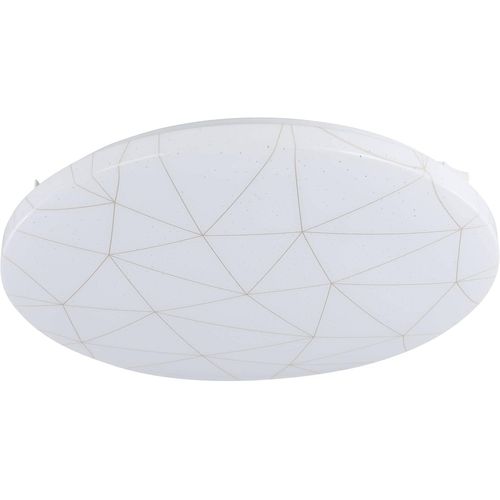 Hamiltion-Luminaire Plafonnier Rende, Panneau Led Rond Avec Décor Géométrique, Lampe De Plafond Pour Couloir Et Cuisine, Plastique Et Métal Blanc Et Doré, Blanc Chaud, Ø 38 Cm