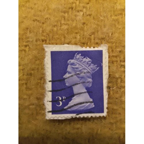 Timbre Oblitéré 3f Reine Elizabeth 2 Bleu.
