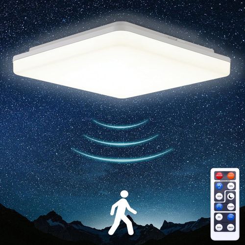 Hamiltion-Plafonnier Led Detecteur De Mouvement 24w, Lampe Detecteur De Mouvement Interieur Ip54 4000k, Plafonnier Detecteur De Mouvement Avec Télécommande Pour Escalier Cave Garage Carport, Carré, 2