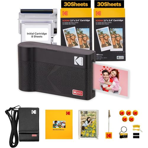 Hamiltion-Mini 2 Era 4Pass Imprimante Photo Portable (5,3X8,6Cm) (Noir, Imprimante Photo + Paquet Avec 68 Feuilles)