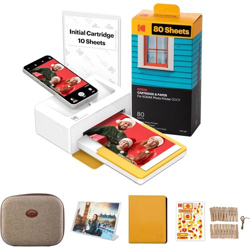 Hamiltion-Dock Plus Pd460 Lot De 90 Papiers Photo & Accesorios, Imprimante Photo Portable Pour Smartphones, Tirage Photo Instantané 10X15Cm, Ios Et Android, Bluetooth & Docking - Jaune & Blanc