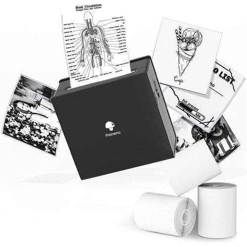Hamiltion-Imprimante Photo Portable M02 Lot De 3 Rouleaux De Papier Inclus \U2013 Imprimante Thermique De Poche Petite Imprimante À Reçus Bluetooth, Compatible Android Iphone Ipad, Noir