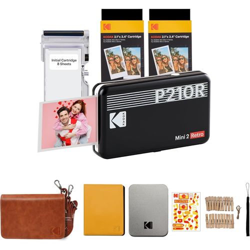 Hamiltion-Mini 2 Retro Cadeau Noel 4Pass Imprimante Photo 4Pass (5,3 X 8,6 Cm) + Paquet D'Accessoires Et 68 Feuilles, Noir