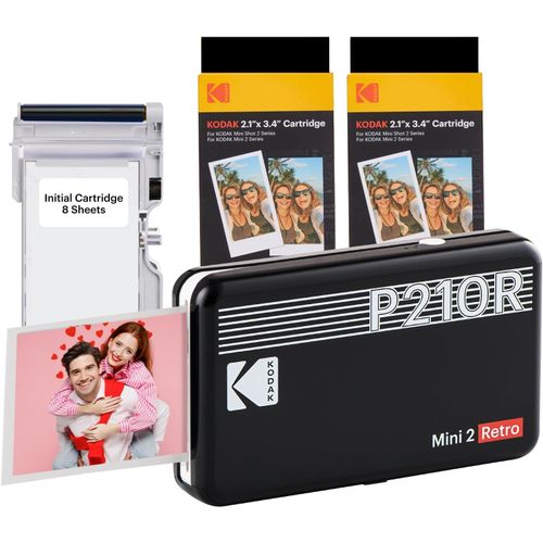 Hamiltion-Mini 2 Retro Cadeau Noel 4Pass Imprimante Photo 4Pass (5,3 X 8,6 Cm) + Paquet De 68 Feuilles, Noir