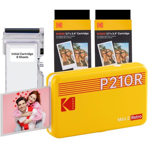 Hamiltion-Mini 2 Retro Cadeau Noel 4Pass Imprimante Photo 4Pass (5,3 X 8,6 Cm) + Paquet De 68 Feuilles, Jaune
