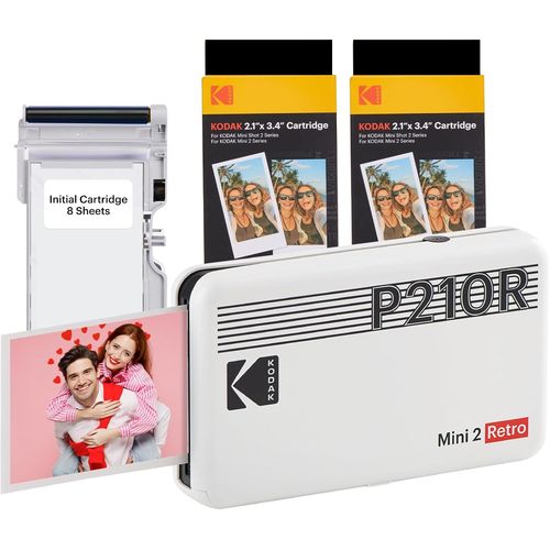 Hamiltion-Mini 2 Retro Cadeau Noel 4Pass Imprimante Photo 4Pass (5,3 X 8,6 Cm) + Paquet De 68 Feuilles, Blanc